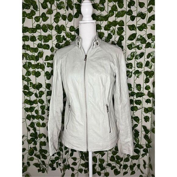 Sam Edelman White Cream Full Zip Faux Leather Biker Jacket Size Small - Picture 1 of 10